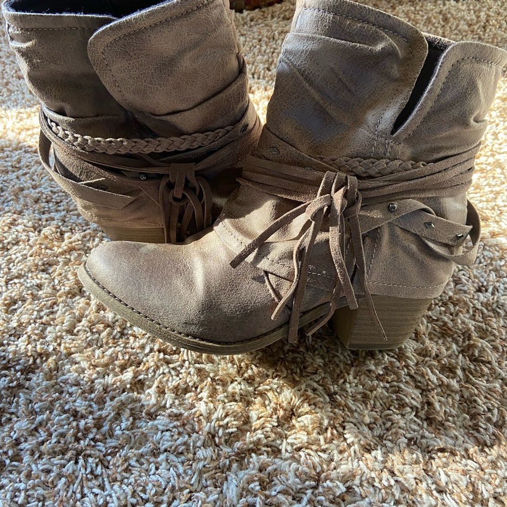 Jellypop Taupe Ankle Booties with Braided Detail
